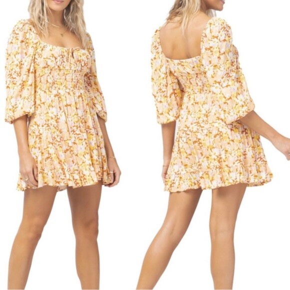 NWT L*Space Cassidy Long Sleeve Flowy Peasant Dress Yellow Floral Small NEW - Picture 12 of 12